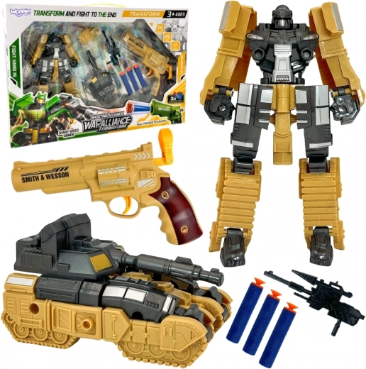 Woopie 3v1 transformacijski robot, tank in pištola za penaste puščice – rjav