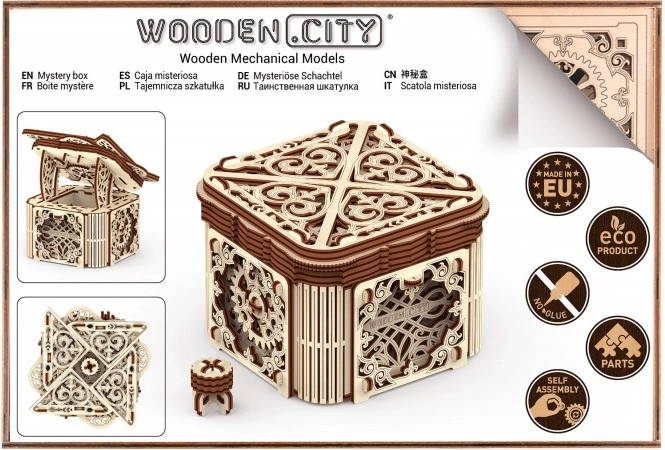 Lesena mehanska sestavljanka Skrivnostna skrinjica