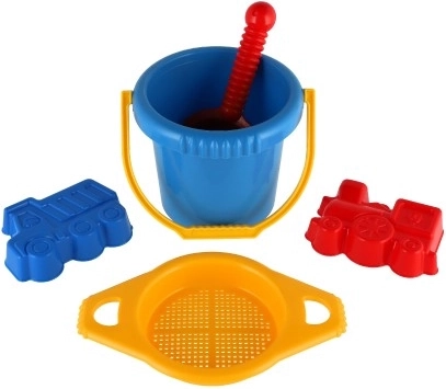 Bucket with sieve for sifting sand