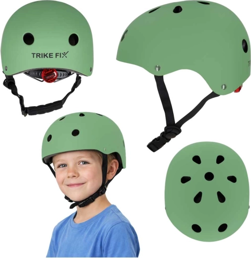 Otroška kolesarska čelada Trike Fix z LED-lučjo S 48–54 cm – Temno zelena