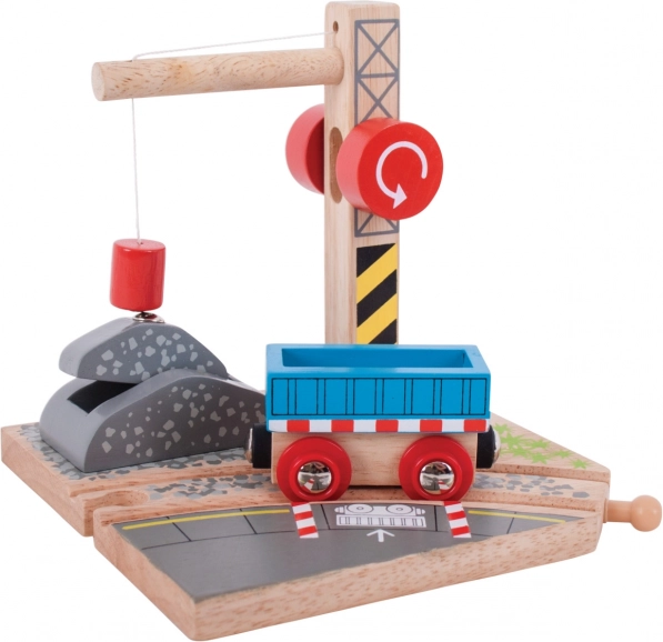 Lesena igrača žerjav z vagonom Bigjigs Rail za otroke