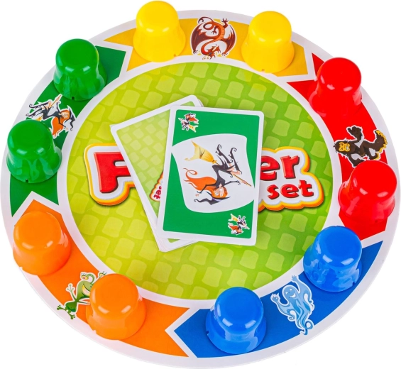 Colorful board, cards, and accessories in one package