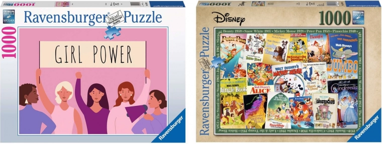 Ravensburger komplet 2× sestavljank po 1000 koščkov – Disney Vintage Movie Posters in Girl Power