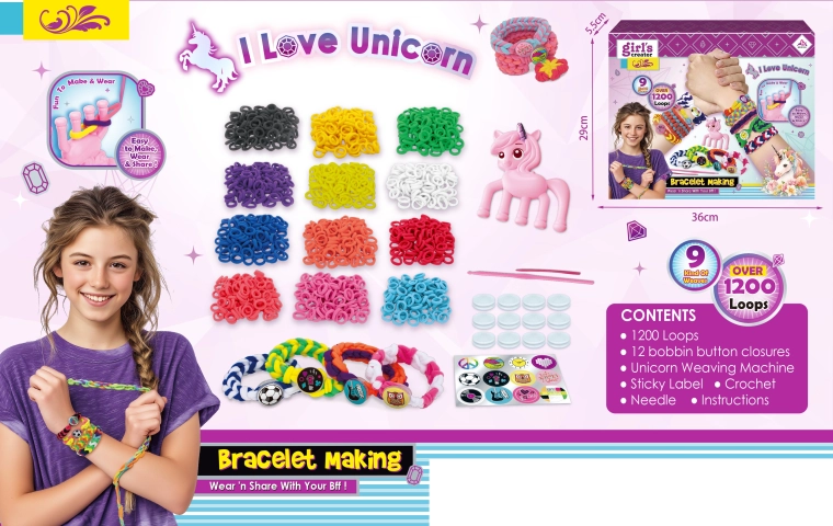 Creative kit for making bracelets from textile elastic bands (1200 pcs)