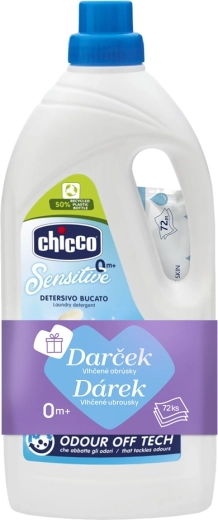 Chicco tekoči pralni gel Baby Sensitive 1,5 l + vlažilni robčki 72 kosov gratis