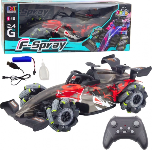 RC dirkalni avto 1:10 z LED lučmi, vodno paro in 2,4 GHz – rdeč