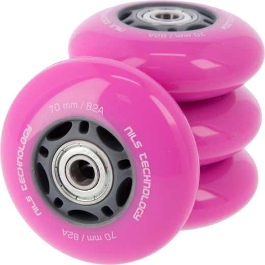 PU kolesa z ležaji za inline rolarje NILS EXTREME 70 mm 82A rožnata