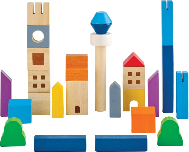 PlanToys lesena gradbena igrača V mestu (27 delov)