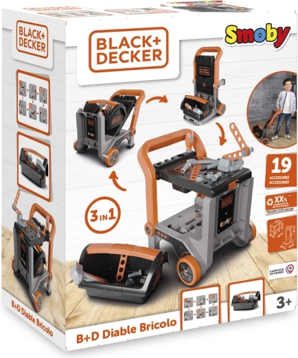 Black+Decker otroški delavniški voziček 3v1 s škatlo za orodje