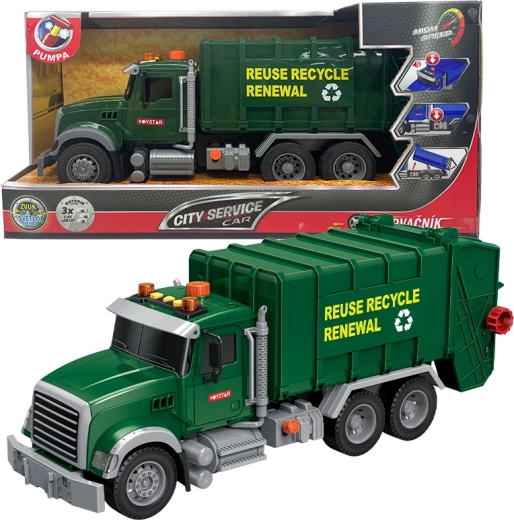 Zeleni smetarski avto Sparkys City Service Car v merilu 1:14