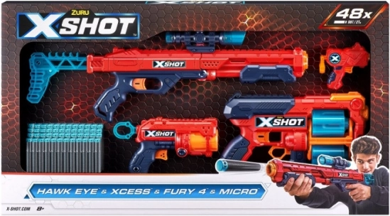 Komplet pištol X-Shot Combo Hawk Eye + Xcess + Fury 4 + Micro