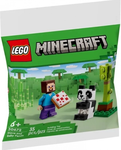 Stavebnica Minecraft Steve in mala panda