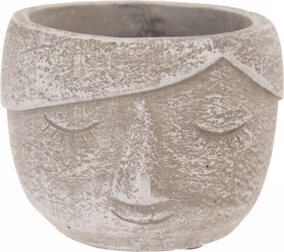 Dekorativni betonski lonček v obliki glave, siv, 12 × 12 × 9 cm