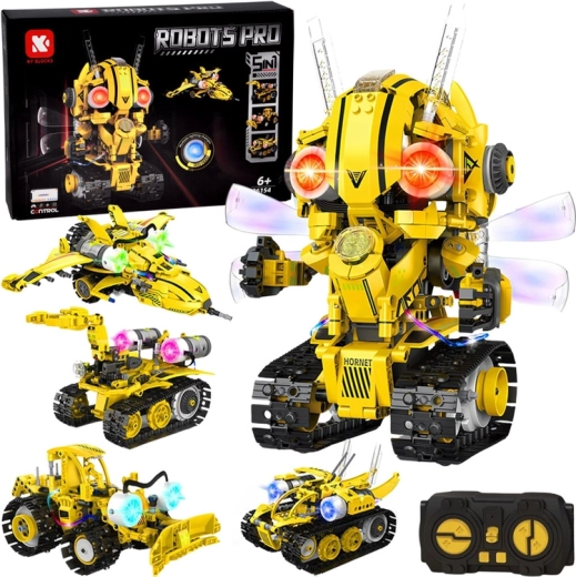 Gradbeni komplet Robots Pro 5v1 z daljinskim upravljanjem in LED lučmi