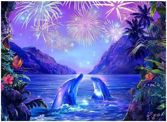 Diamantno slikanje – delfini 30 × 40 cm