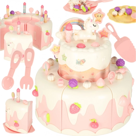 Dvonadstropna rojstnodnevna torta z glasbo in lučkami, rožnata, 16 delov