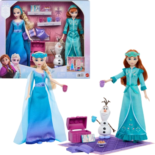 Mattel Disney Frozen Pižama zabava – komplet punčk Ana in Elsa z Olafom ter dodatki