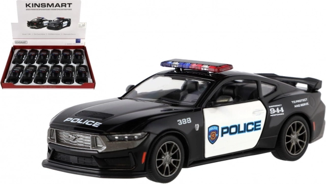kovinski model avtomobila Ford Mustang Dark Horse Police 2024 1:38 z vzvratnim navijanjem, 13 cm