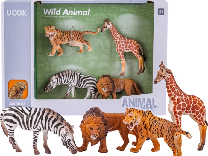 Set of safari wild animal figurines (lion, tiger, zebra, giraffe)