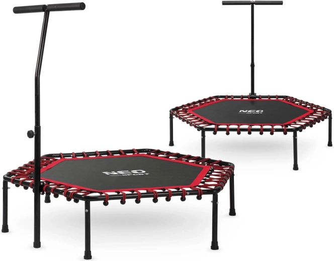 Fitnes trampolin Neo-Sport z ročajem 127 cm šesterokoten rdeč