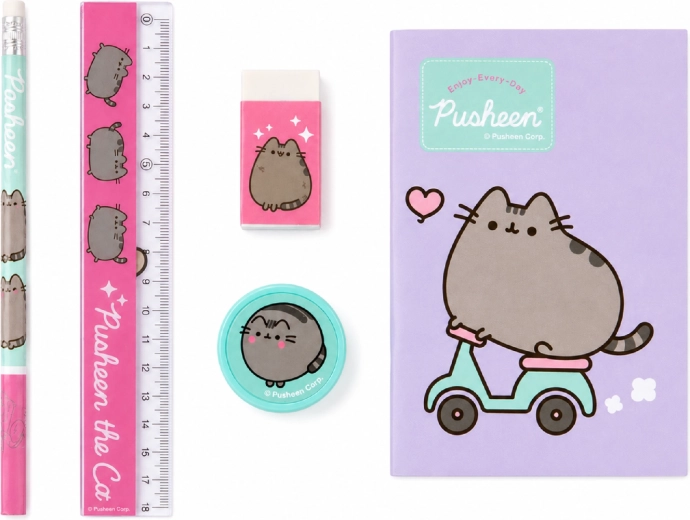 Five-piece Pusheen school set – purple