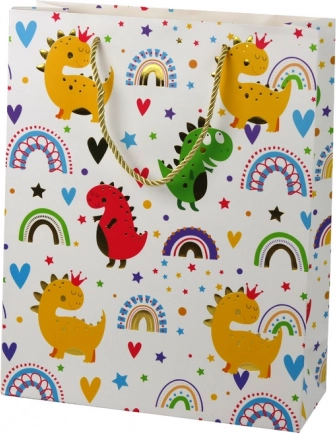 Darilna vrečka pisani dinozavri mavrica 32 × 26 × 10 cm
