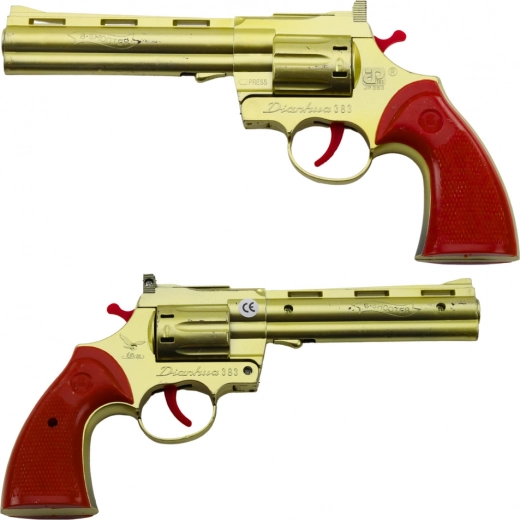 zlata žepna igrača revolver na kapice z zvočnim učinkom strela