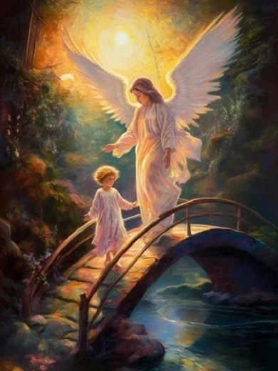 Norimpex diamond painting Angel with child on a bridge 30 × 40 cm