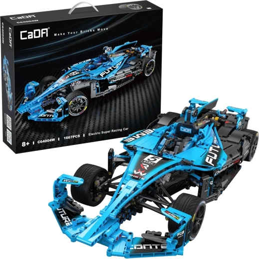 Stavebnica CaDA dirkalni avto 60 cm – Electric Super Racing Car, modra, 1667 kosov