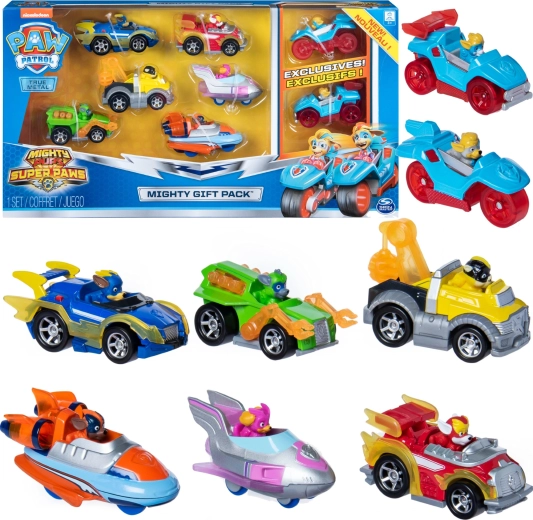 Paw Patrol Mighty Pups darilni komplet 8 kovinskih vozil True Metal