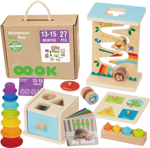 Woopie Green Montessori škatla 6 v 1 lesen izobraževalni set za otroke 13–15 mesecev