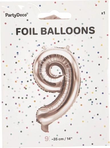 Folijski balon številka 9 biserno rožnat 35 cm