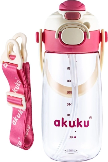 Akuku šolska steklenička s slamico 480 ml rožnata