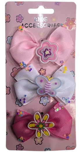 Pink set of hair clips with bows and flowers – 3 pcs