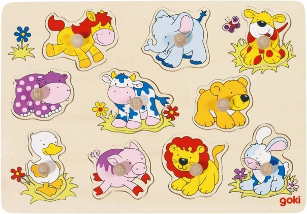 GOKI Wooden Puzzle with Handles Small Animals