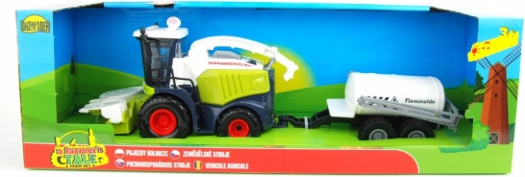 Light and sound combine harvester with trailer in a box
