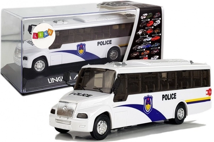 Policijski avtobus bel z mehanskim pogonom in zvočnimi efekti