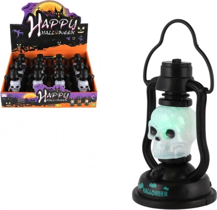Mini halloween laterna z lobanjo na baterije, svetloba in zvok 7 × 12 cm