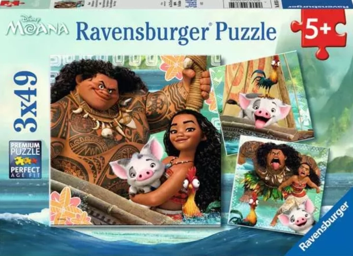 Ravensburger sestavljanka Pogumna Vaiana: Rojena za potovanja 3×49 kosov