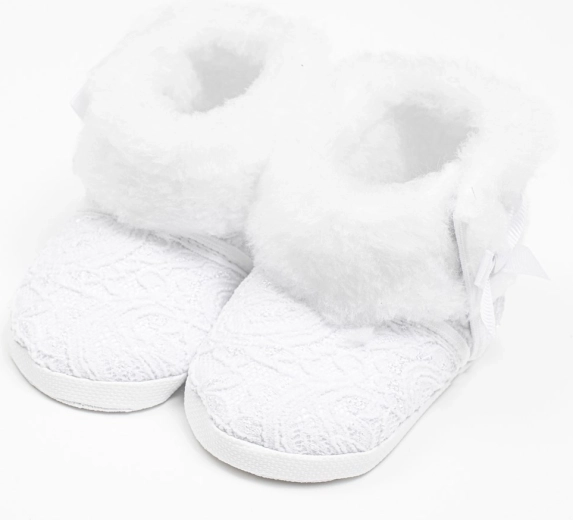New Baby Infant Winter Lace Booties, White, 0–3 months