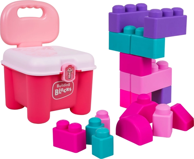 Set of soft building blocks with a pink storage seat