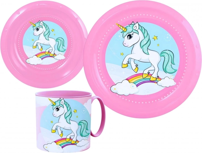 Otroški plastični jedilni set Unicorn (3-delni)