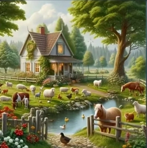 Norimpex diamond painting Country house with animals 30 × 40 cm