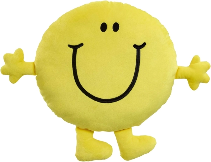 Plišasta blazina MR. HAPPY – velika rumena nasmejana blazina