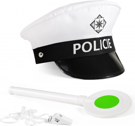 Komplet prometnega policista s kapo, loparčkom in piščalko