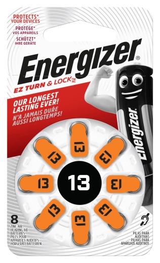 Gumbaste baterije Energizer za slušne aparate 13 – 8 kosov