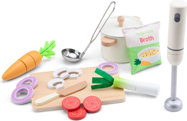 Komplet za pripravo juhe iz lesene kuhinjice