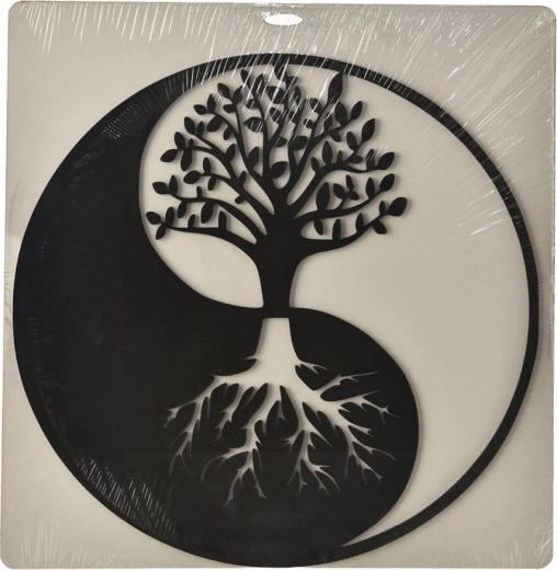 Lesena stenska dekoracija yin-yang črna 35 × 35 cm