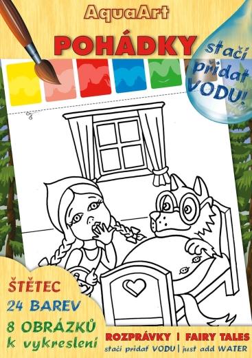 AKIM Aquaart pobarvanka – dovolj je dodati vodo – pravljice, set z barvami in čopičem