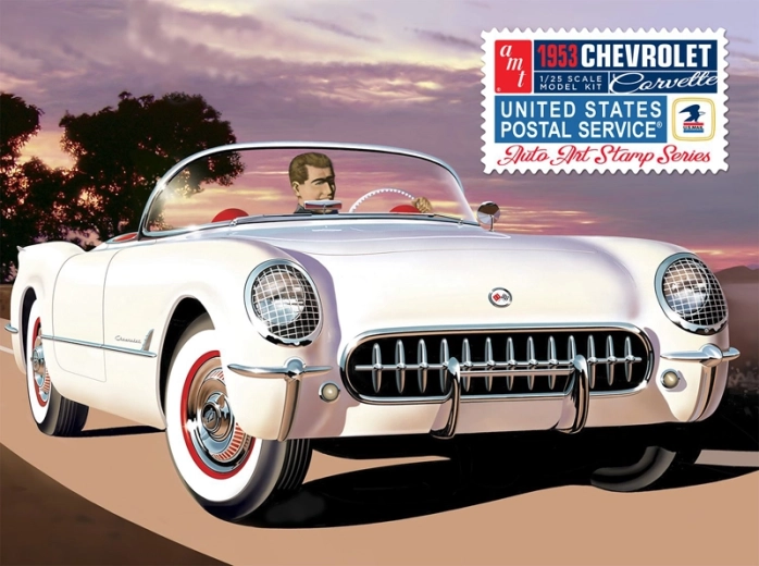 Plastični model avtomobila 1953 Chevy Corvette 1:25 (USPS Stamp Series)